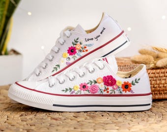 Embroidered Converse, Custom Wedding Flower Embroidered Shoes, Converse Embroidery Floral, Bridal Flower Embroidery Shoes, Romantic Wedding
