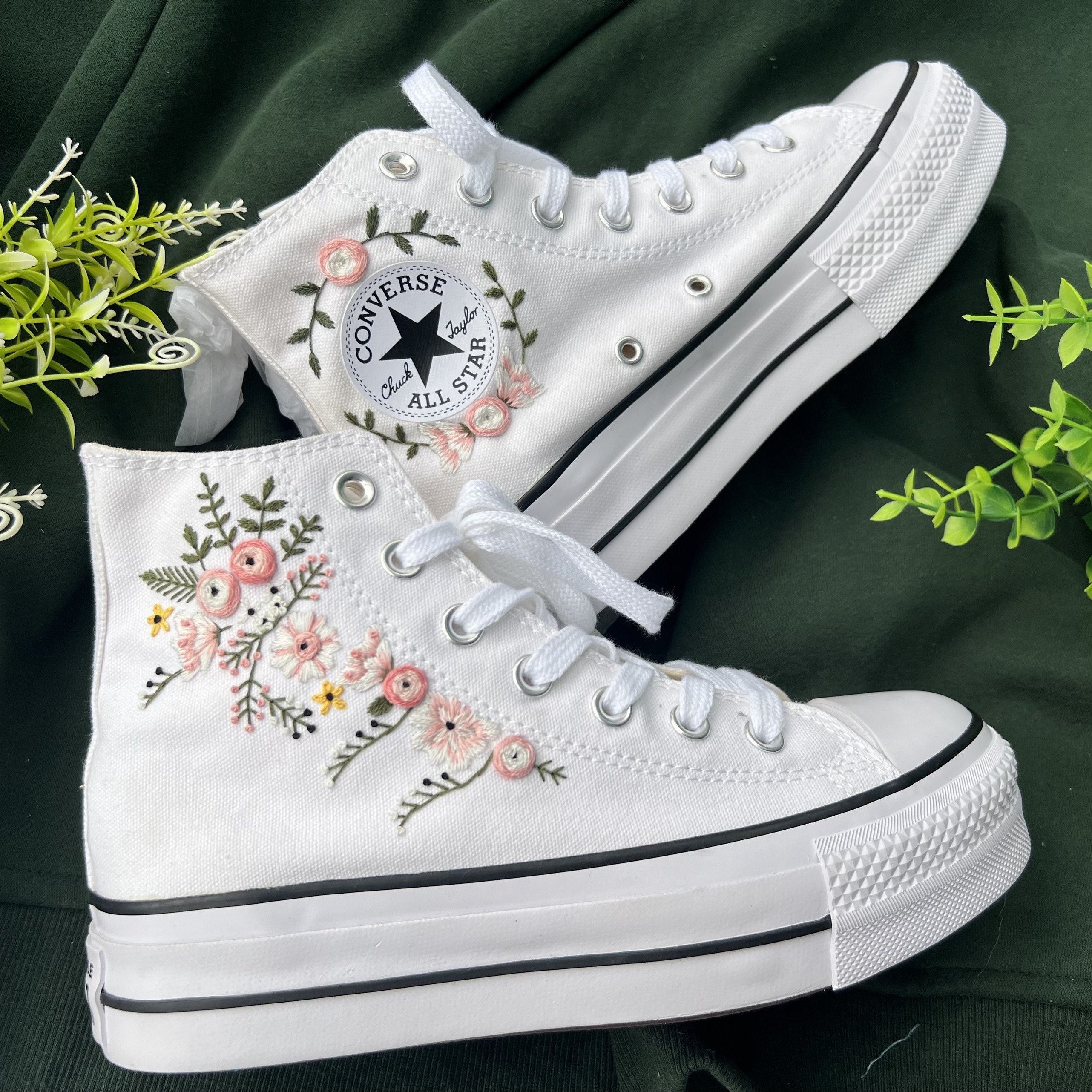 Embroidered Converse/ Wedding Converse Platform/custom Etsy