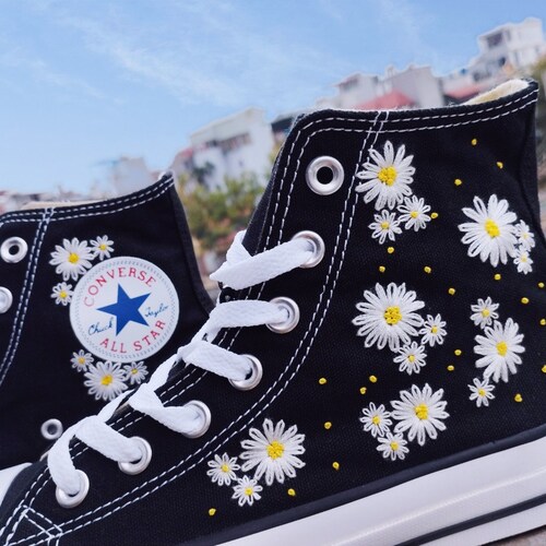 Embroidered Converse Chuck TAYLOR/ Converse Custom Chrysanthemum Embroidery / Wedding Converse Shoes/ Custom Converse Chuck Taylor 1970s