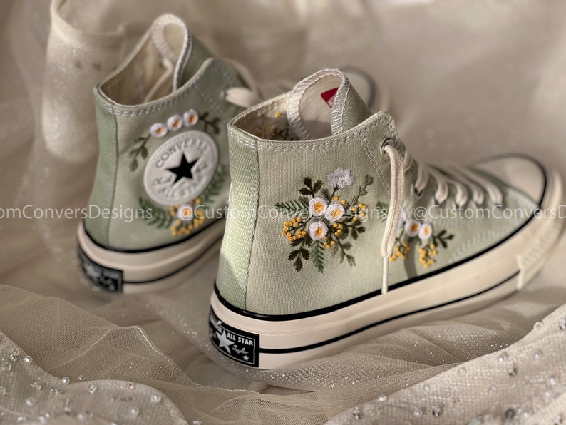 Bridal Converse/Embroidered converse/Custom Converse Chuck Taylor 1970s Floral Converse/Embroidery Logo/Wedding Converse/Converse White Rose image 2