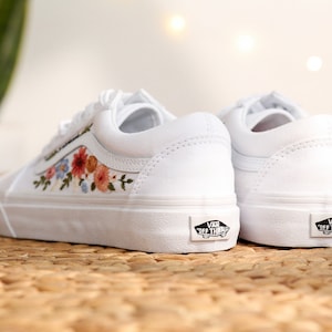 Custom Embroidered Vans, Wedding Vans Embroidery Floral, Bridal Flower Embroidered Shoes, Custom Name Embroidered Sneakers, Wedding Gifts