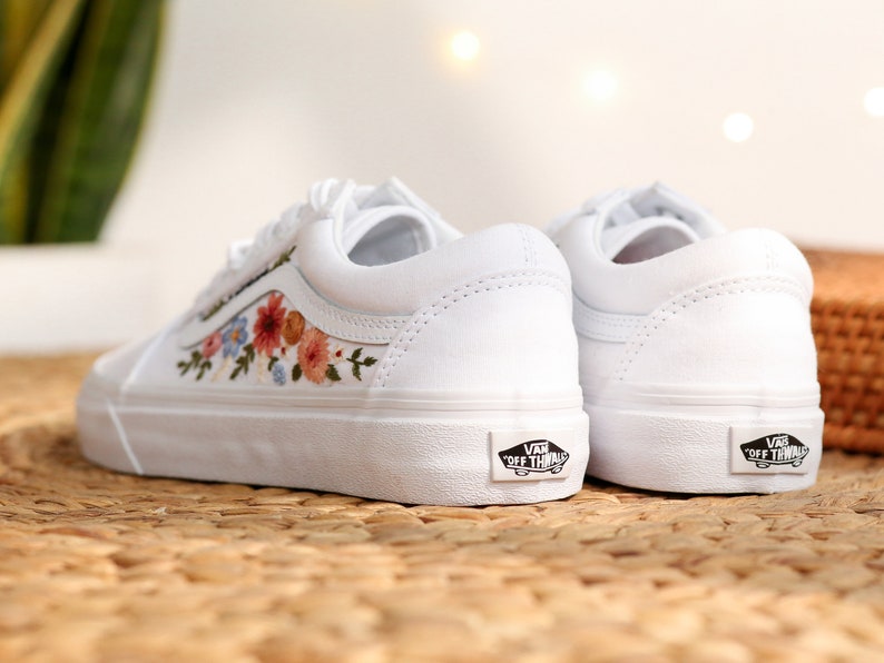 Custom Embroidered Vans, Wedding Vans Embroidery Floral, Bridal Flower Embroidered Shoes, Custom Name Embroidered Sneakers, Wedding Gifts