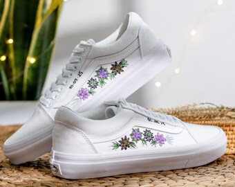 Scarpe da sposa ricamate, fiori da sposa Vans personalizzate ricamate, fiori da ginnastica ricamati, Vans ricamo floreale, regali di compleanno
