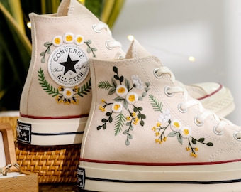 Custom Rose Flowers Embroidered Converse High Tops, Floral Embroidered Converse, Small Flowers Embroidered Shoes, Wedding Sneaker