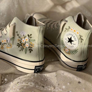 Bridal Converse/Embroidered converse/Custom Converse Chuck Taylor 1970s Floral Converse/Embroidery Logo/Wedding Converse/Converse White Rose image 6