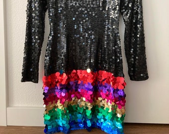 True Vintage 80s Niteline Rainbow Sequins Pride Month Evening Dress