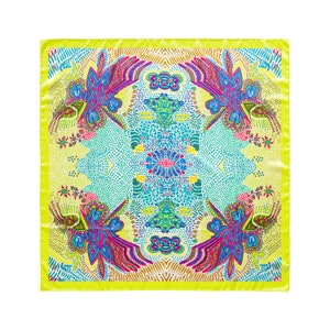 Yellow Aztec silk scarf - Made in Italy, 90x90cm, from Original artwork