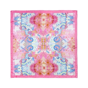 Large Square silk scarf, *Taffy Pink Mirror* , Made in Italy, from original artwork, 90x90cm