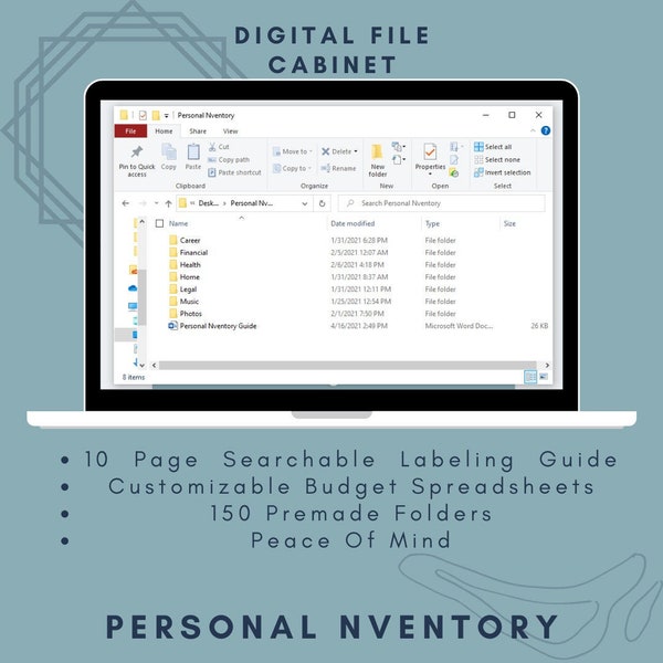 Desktop Organizer, Digital File Download, File Organizing, Home File Organizer, File Folder Organizer for computer, File Cabinet
