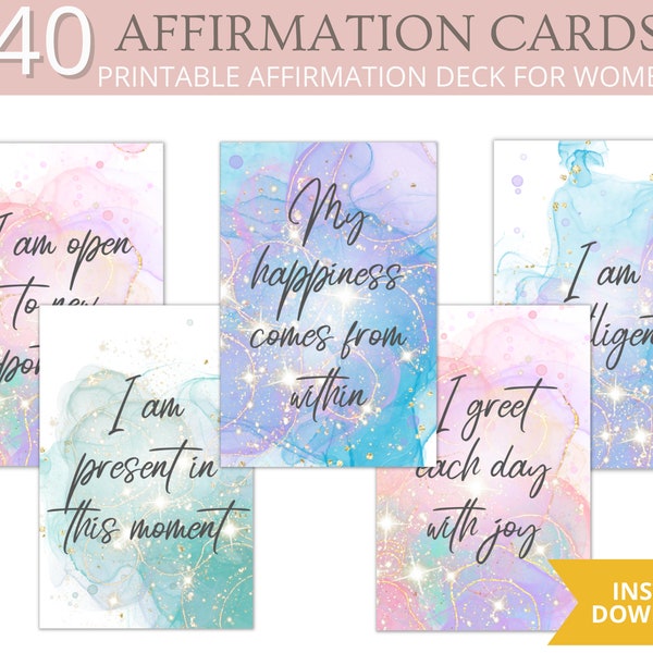 40 Printable Affirmation Cards for Women, Daily Affirmation Card Deck, Positivity Cards, Manifestation Cards, Motivational Cards