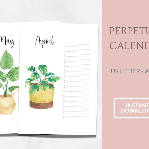 Perpetual Calendar, Printable Perpetual Calendar, Birthday Calendar, Anniversary Calendar, Boho Design