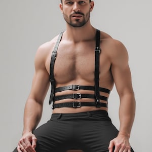 Brutal-Style Genuine Leather Men’s Chest Harness with Shoulder Straps