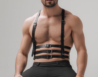 Brutal-Style Genuine Leather Men’s Chest Harness with Shoulder Straps
