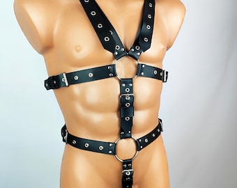 Festival-Style Men’s Leather Harness & Suspender Briefs Set