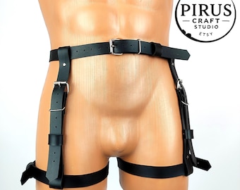 Black Leather Leg Harness for Men – Statement Fashion Accessory
