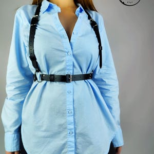 Handmade harness made of genuine leather. Harness under the blouse.