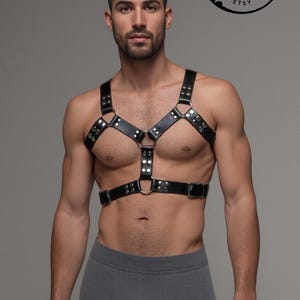 Bulldog harness ,Chest harness made of genuine leather, Leather men&#39;s harness, Chest harness