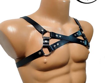 Bulldog-Style Genuine Leather Chest Harness for Men