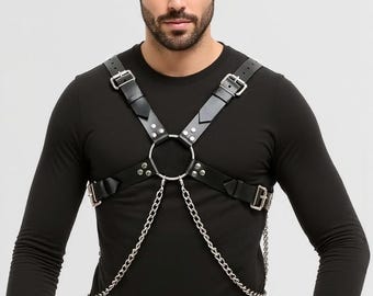 Leather Chest Harness Belt with Adjustable Shoulder Design – Plus Size Available