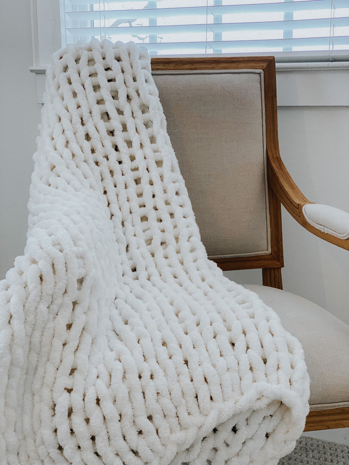 White Chunky Knit Blanket Etsy