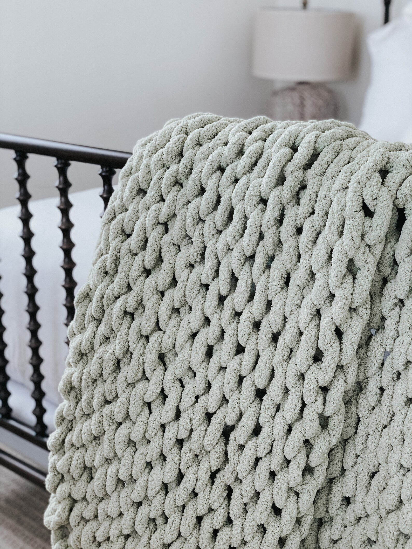 Sage Chunky Knit Blanket Etsy
