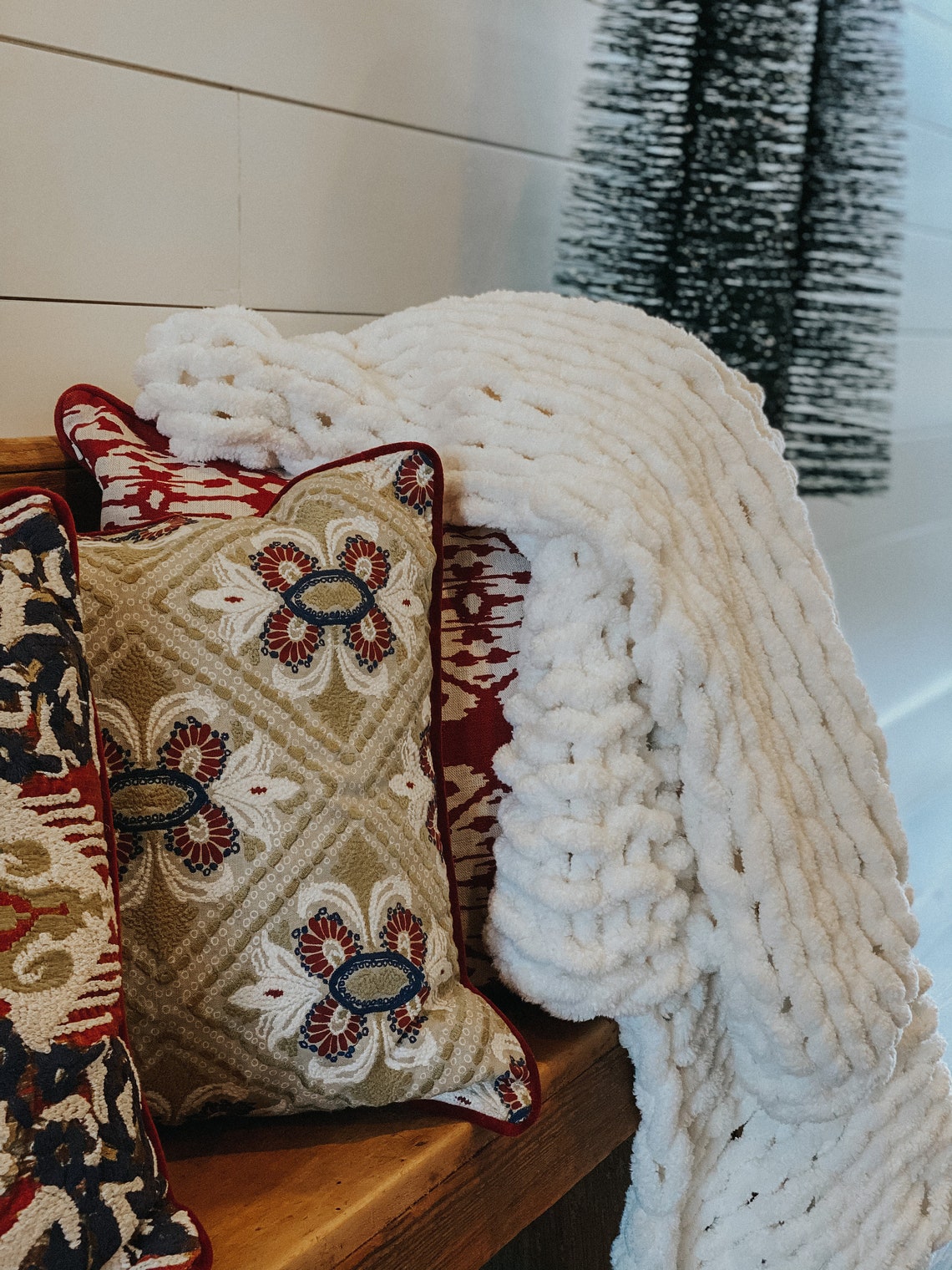 White Chunky Knit Blanket Etsy