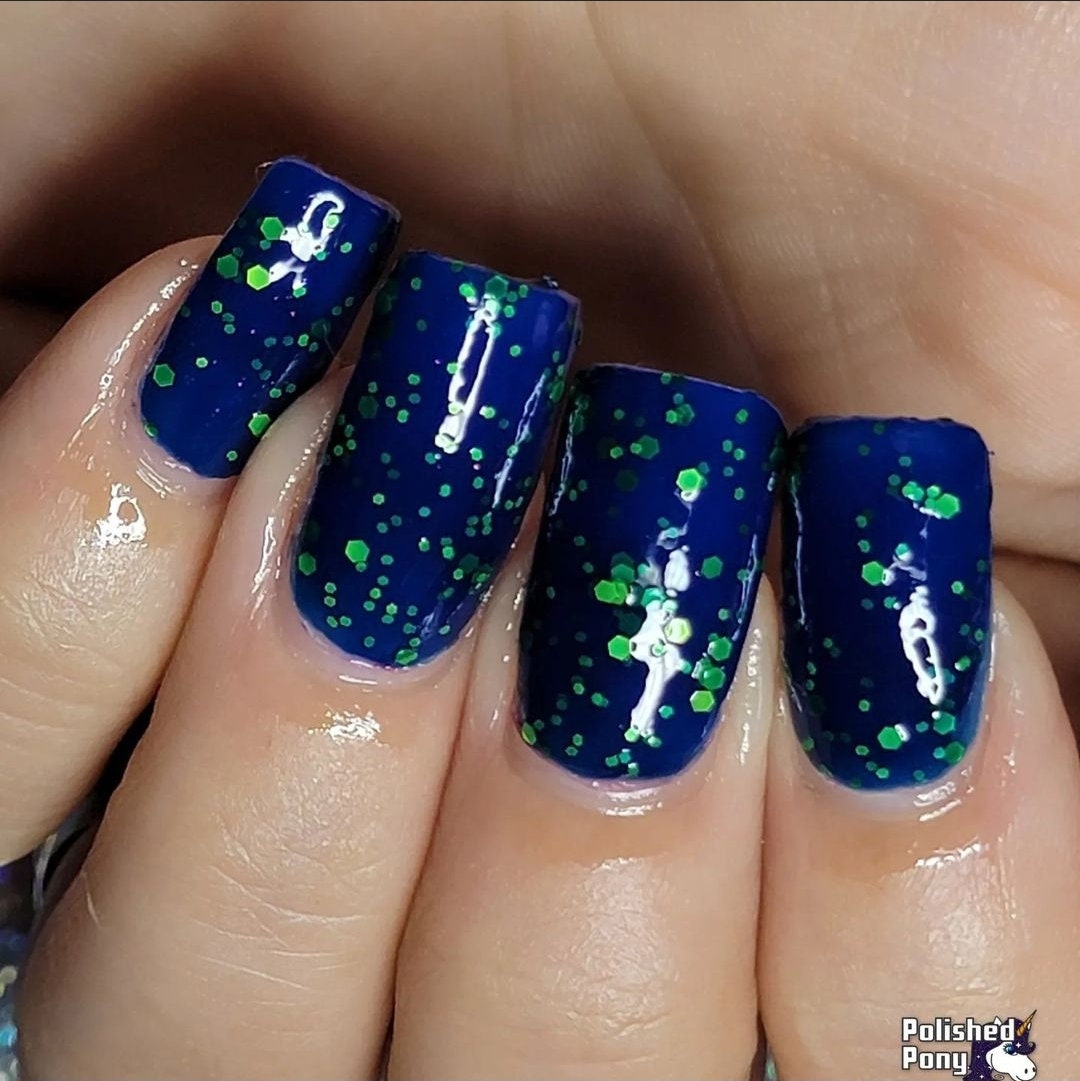 Blue jelly Nail Polish with Neon Glitter Riptide | Etsy