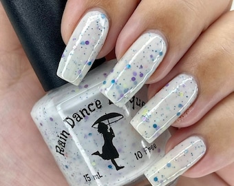 White Crelly Nail Polish with Metallic Glitters- May Flowers