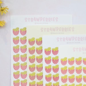 56pcs Strawberry Sticker Sheet | Bullet Journal | Kawaii Stickers | Planner Stickers | Minimalist stickers | Matte, Glossy, Frosty or Clear