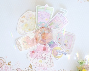Dreamy Drinks Stickers | Waterproof Sticker - Bullet Journal Stickers, Planner Stickers, Scrapbook Stickers, Holographic, Matte, Glossy