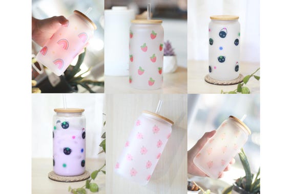 Ice Coffee Cup |  Cold Brew Coffee Cup | Cute Cup | 16 oz Cup | Glass Cup with Bamboo Lid and Straw | Coffee Lover Cup | Kawaii Cups
