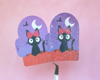 Halloween Sticker | Kiki | Black Cat | Pumpkin Sticker | Cute Cat | Fall Stickers | Laptop Hydroflask | Holographic, Matte