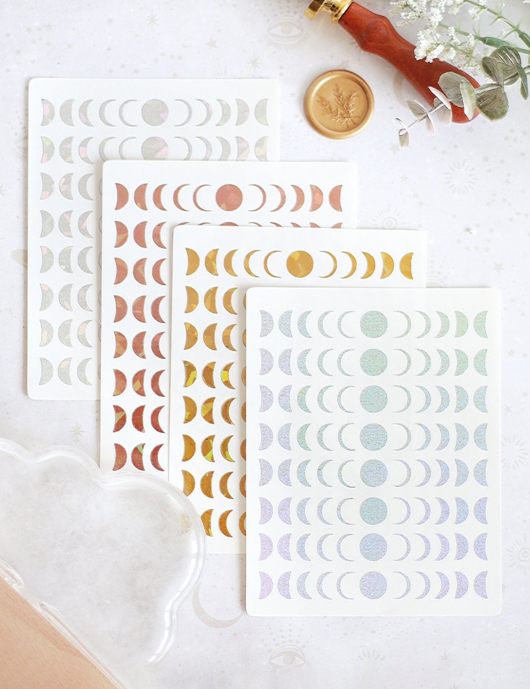 Holo Luna Phase Sticker Sheet | Celestial Stickers | Holographic Foiled ...