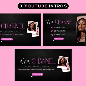 Animated YouTube intro and outro templates for luxury female content creators, editable in Canva