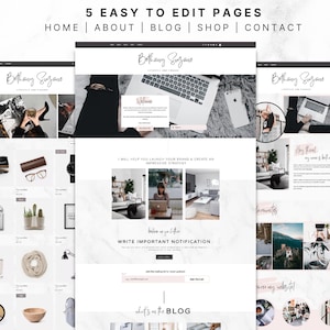 Five-page Wix website template with Home, About, Blog, Shop and Contact pages for coaches, bloggers and service businesses