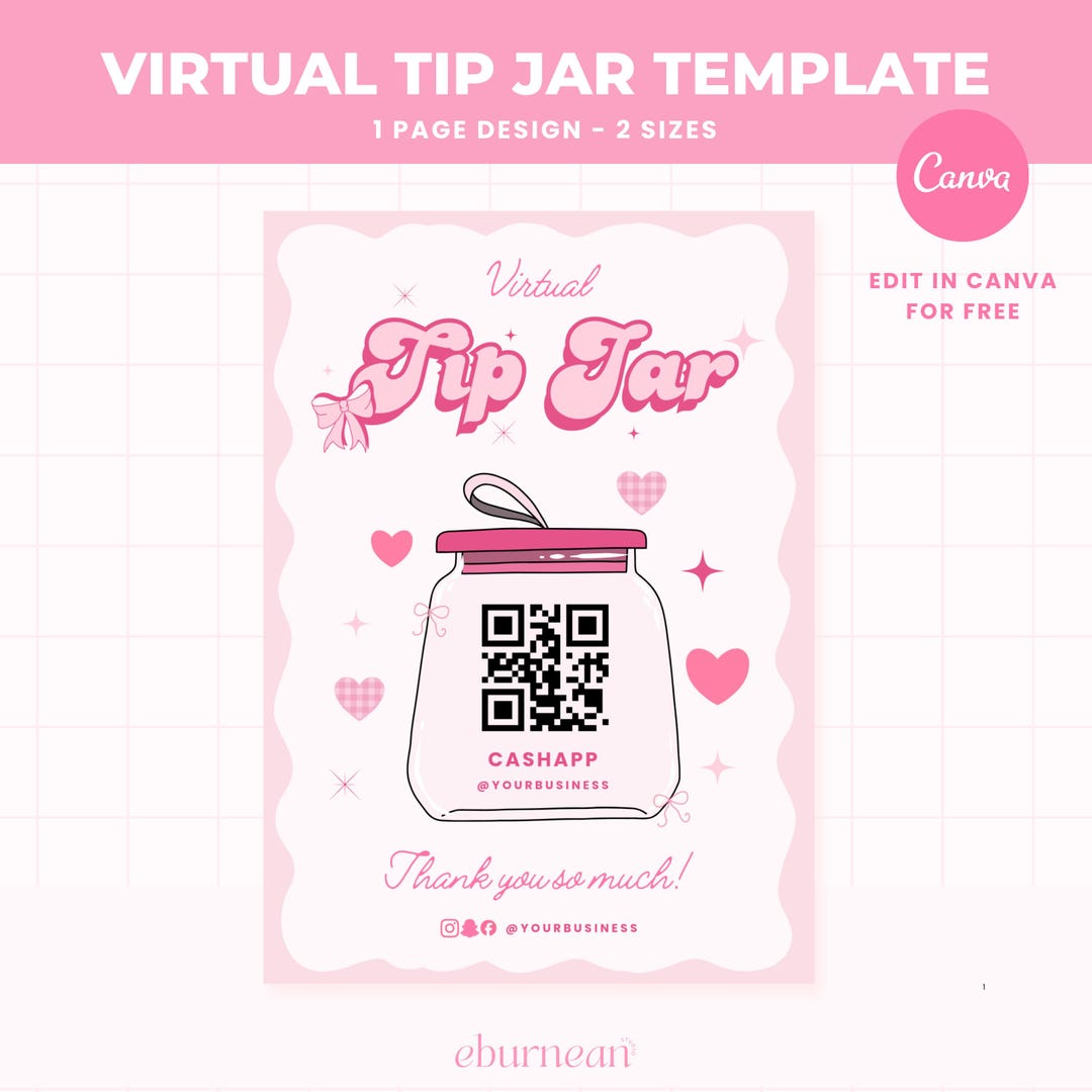 Tip Jar Sign Template With QR Code | Editable Canva Tip Sign for Small ...