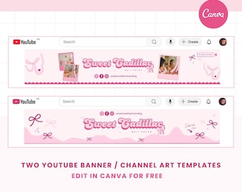 Pastel Pink YouTube Banner Template: Canva Branding Kit (Digital Download)
