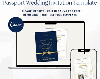 Passport Save the Date Template Canva, Boarding Pass Wedding Invitation, Travel Theme Save the Date, Destination Wedding Digital Download