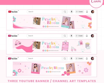 Pastel YouTube Banner Templates, Youtube Channel Kit Canva Template, Youtube Branding Kit, Youtube banner template, Youtube intro template