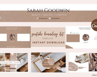 YouTube Branding Kit, Canva Templates, Channel Art (Digital Download)