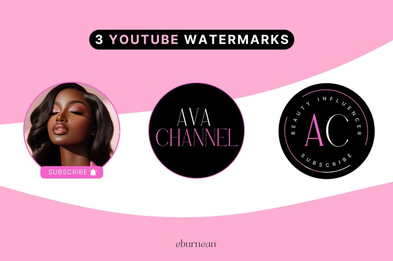 YouTube channel branding kit showing matching banners, thumbnails, intros, outros and watermarks in a modern luxury aesthetic