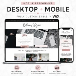Responsive Wix website template shown on desktop and mobile with fully customizable design, professional layout and mobile-friendly pages