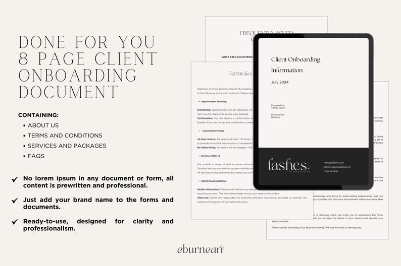 Eyelash Extension Forms by Studio Eburnean - Editable Lash Consent Templates, Lash Tech Consultation, Esthetician Forms, Lash Forms, Client Intake Consent Form