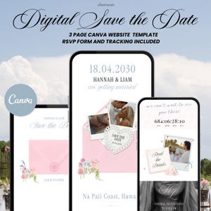 Pink Blue Save the Date Website: Canva Template with RSVP and Details (Digital Download)