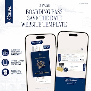 Boarding Pass Save the Date Website Template, Editable Canva Wedding Invitation, Destination Wedding Digital Invite, Travel Theme RSVP