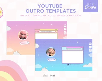 Szablon retro YouTube Outro, kolorowy ekran końcowy Canva, edytowalny branding kanału (pobierz plik PDF)