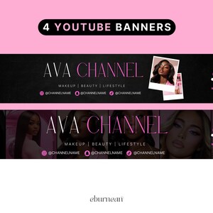 Editable Canva YouTube branding kit with feminine channel art, video thumbnails, intro slides, outro designs and watermarks