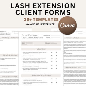 Editable Lash Consent Form, Lash Tech Forms, Eyelash Extension Consent, Canva Lash Template, Lash Client Intake, Esthetician Forms, Lash Waiver Template, Beauty Salon Forms, Printable Lash Forms, Lash Artist Templates