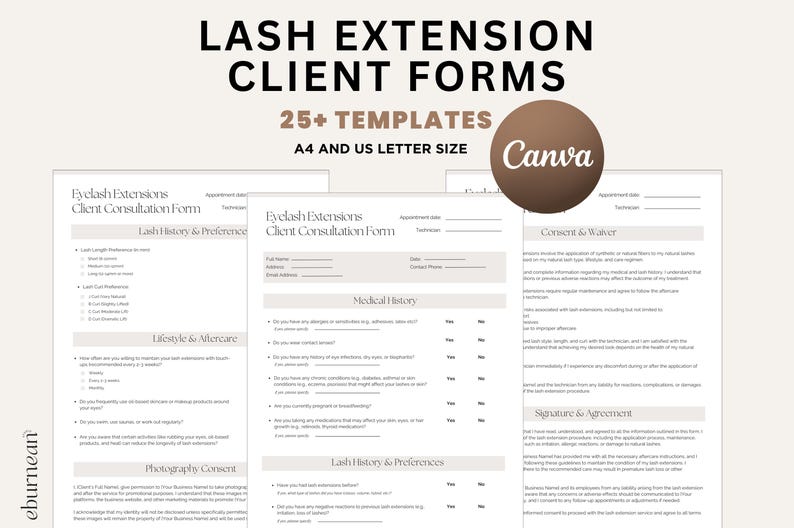 Editable Lash Consent Form, Lash Tech Forms, Eyelash Extension Consent, Canva Lash Template, Lash Client Intake, Esthetician Forms, Lash Waiver Template, Beauty Salon Forms, Printable Lash Forms, Lash Artist Templates