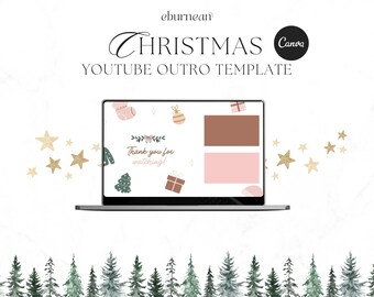 Christmas Youtube Outro Template Canva: Holiday Vlogmas Branding (1920x1080 px, 1080x1920) (Digital Download